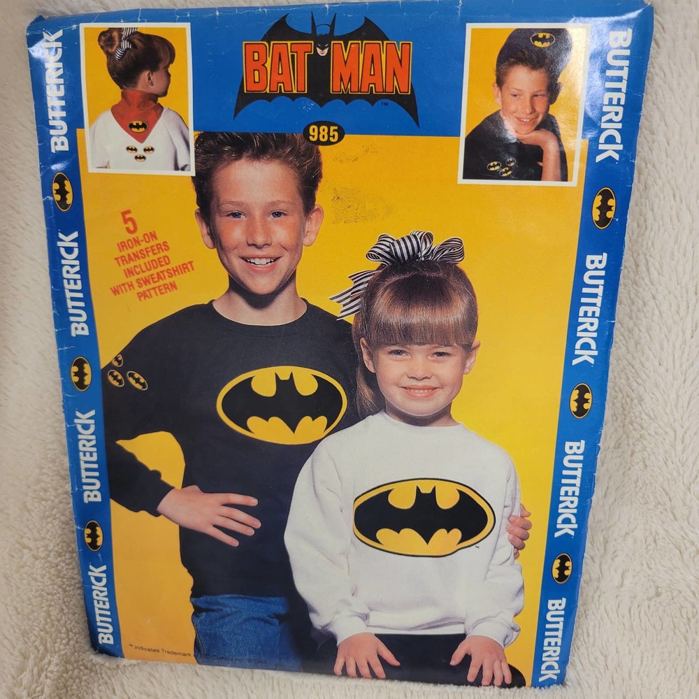 VTG Butterick 1989 BATMAN Iron-On Transfer Kids Sweatshirt Pattern #985✨️NIP